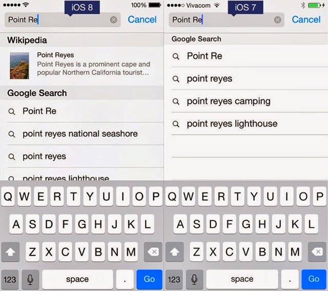 iOS 8 and iOS 7 Spotlight Search in Safari