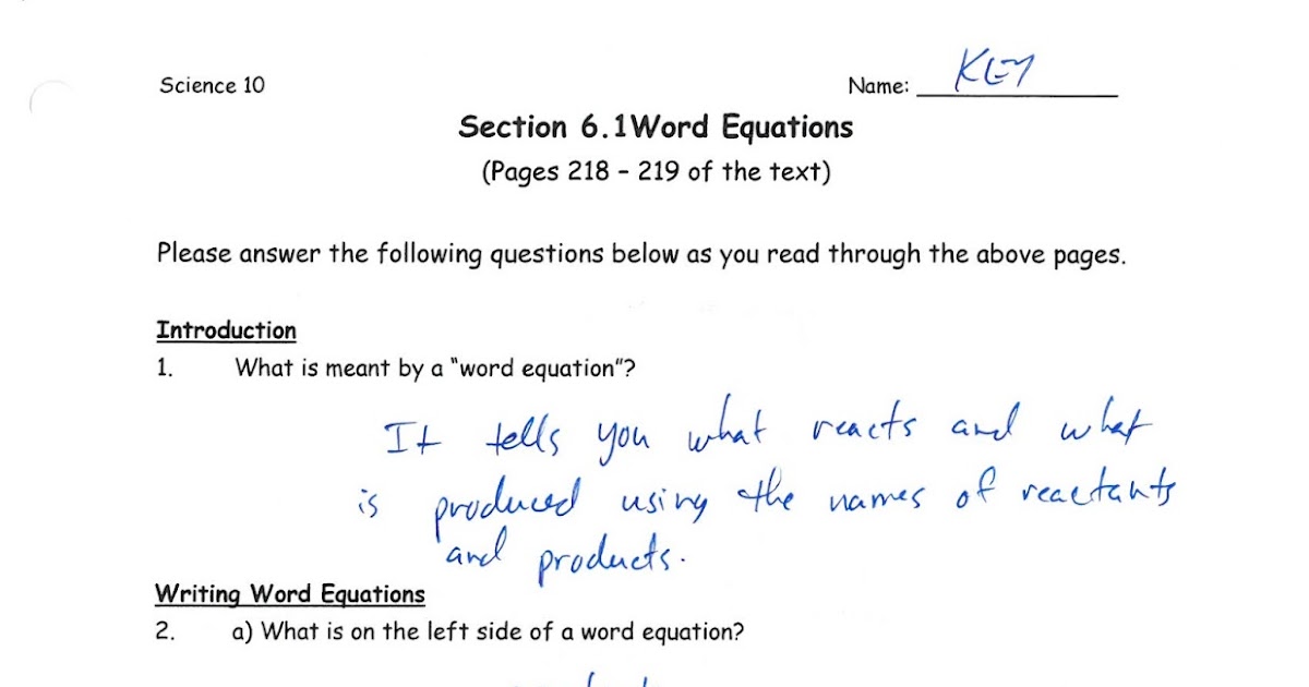 Spice of Lyfe: Chemical Equations And Reactions Worksheet Class 10