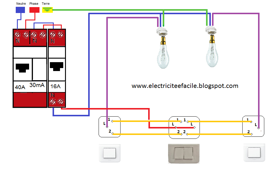 schéma électrique interrupteur double va et vient - schema electrique