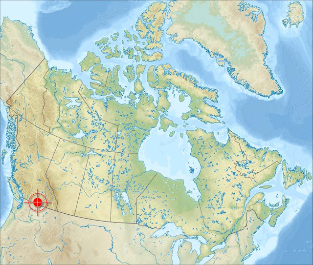 localização do observatório CHIME, no Canadá - mapa