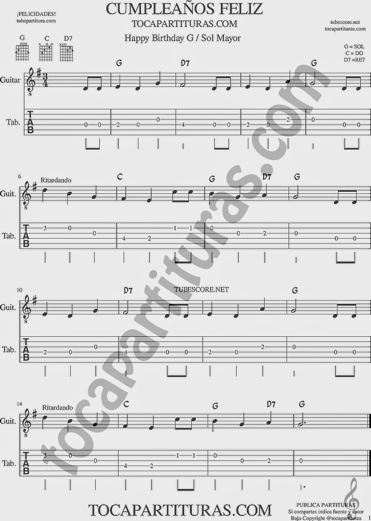 Diegosax Cumpleanos Feliz Tablatura Y Partitura Facil Del Punteo De Guitarra Con Acordes Tabs Happy Birthday Easy Sheet Music For Guitar Beginners With Chords Algunos vienen, otros se van, y despues estan los que son como vos, que se quedan. acordes tabs happy birthday easy