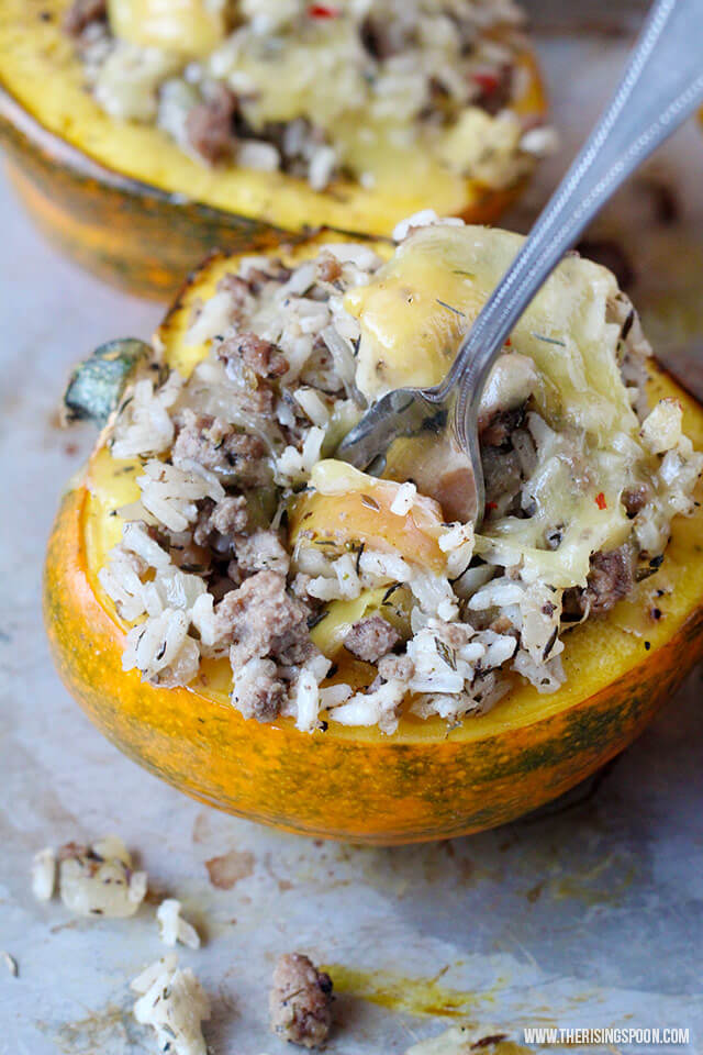 Fall Dinner Recipe: Baked Acorn Squash Stuffed With Beef, Apple & Rice