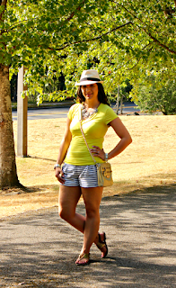 Striped Shorts Fedora Gold Crossbody Bag