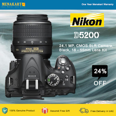 Nikon D5200 - 24.1 MP, CMOS SLR Camera, Black, 18 - 55mm Lens Kit