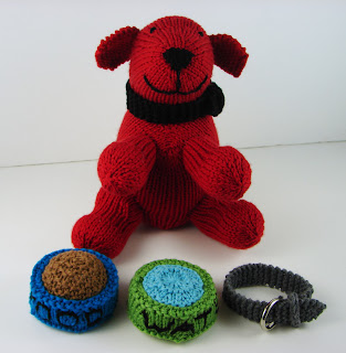 knit dog puppy water food dish toy red