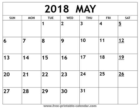 Free Printable Calendar 2018: Free Printable Calendar May
