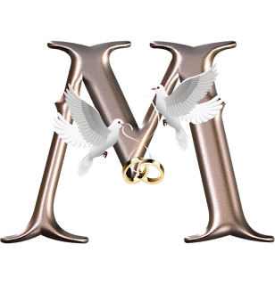 Abecedario para Bodas con Palomas y Argollas. Wedding Alphabet with Doves and Wedding Rings.