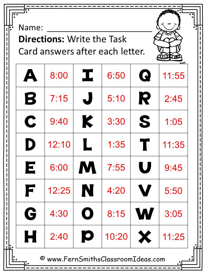 FREE Telling Time Task Cards - Fern Smith's Classroom Ideas!
