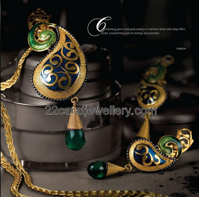 Gold Hammer Finished Pendant Sets Jewellery Designs