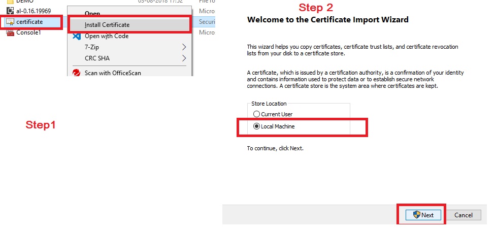 BC Certificate Install Step 1 and Step 2