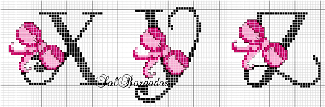 Alfabetos em ponto cruz com diagramas para bordar