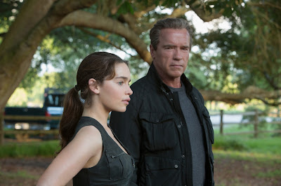 Terminator Genisys Movie Image Emilia Clarke and Arnold Schwarzenegger