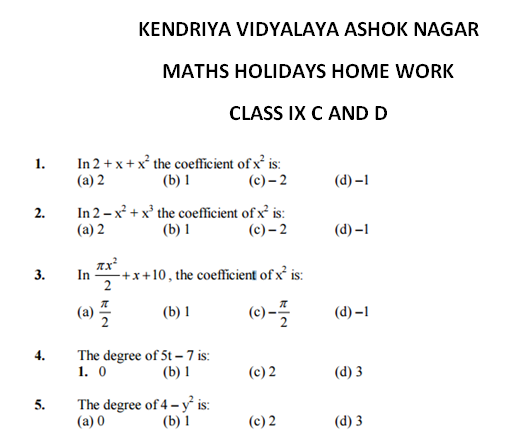 Holiday homework for class 2 maths