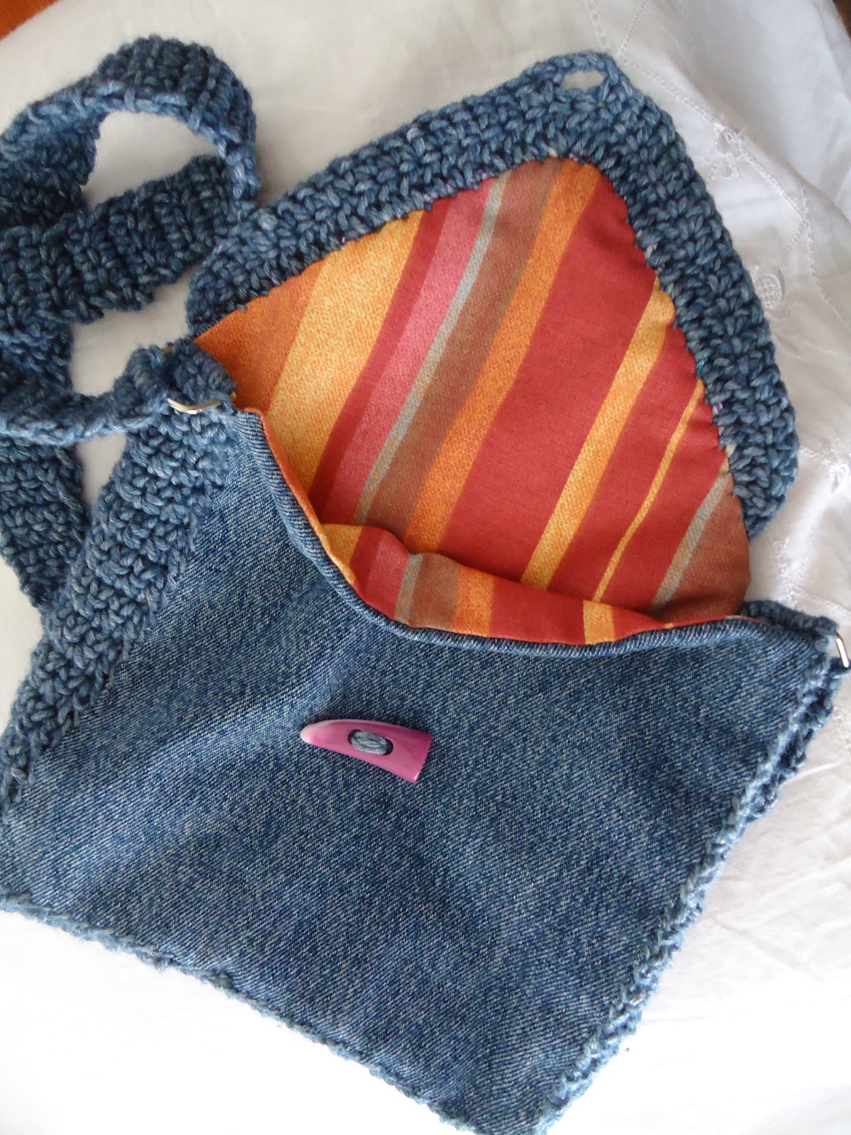 Azul de Xálima: Bolso pequeño de tela vaquera y crochet