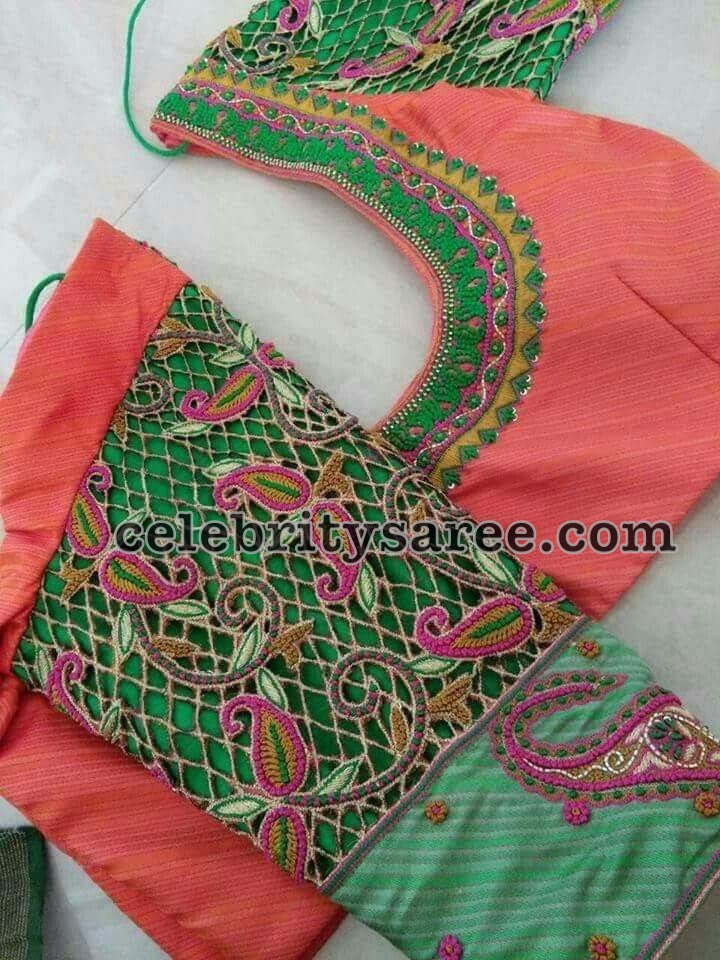 3 Quarter Sleeves Cut Work Blouses Saree Blouse Patterns