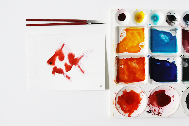 watercolor goldfish, goldfish paintings, Anne Butera, My Giant Strawberry