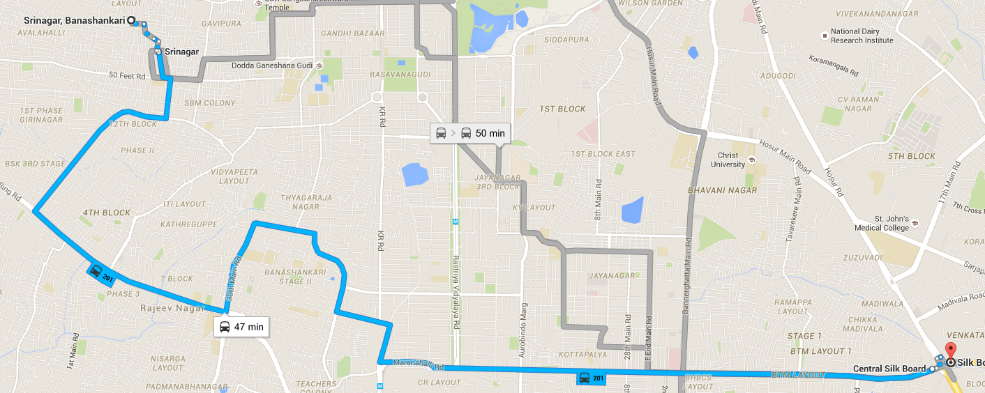 Bangalore Routes BMTC Bus Number 201 Route