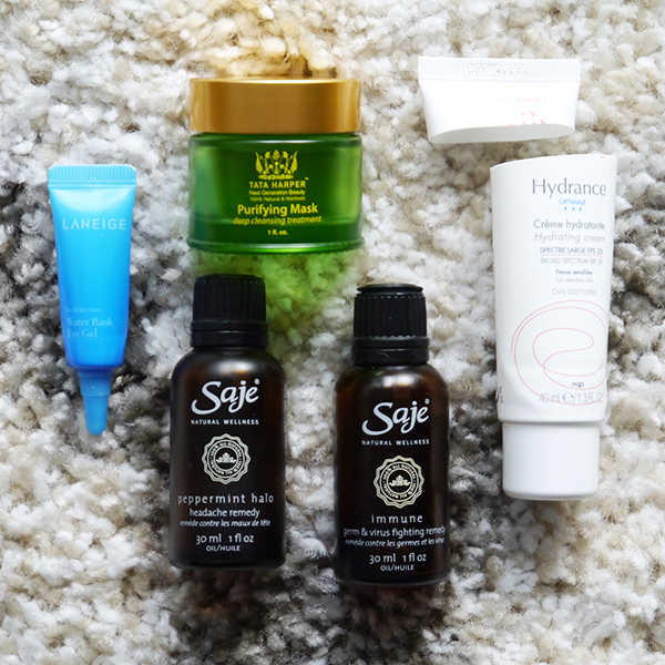 Round-up of empty skincare and aromatherapy products featuring Laneige, Tata Harper, Saje, Avene