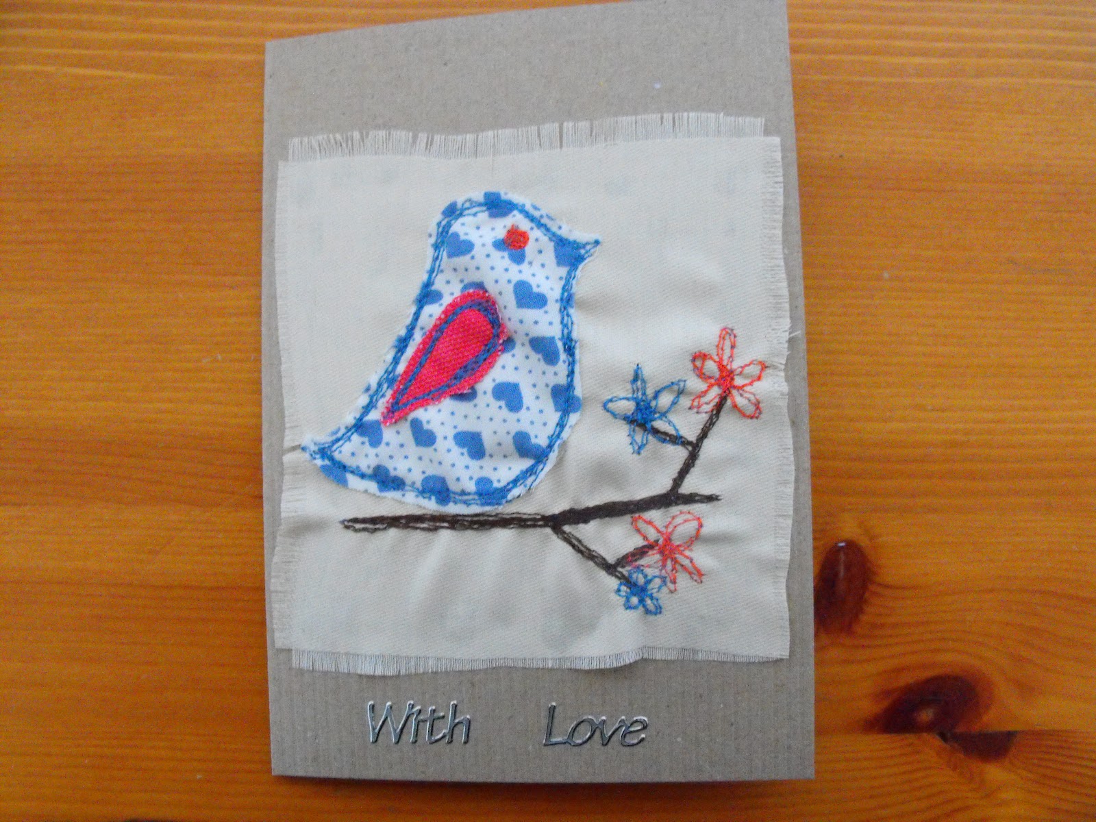 A few of Amy's favourite things... Machine embroidered card using fabrics