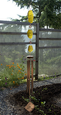 Glass and copper art wind chime, handcrafted by Coast Chimes