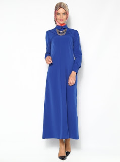 Dress muslim warna polos biru