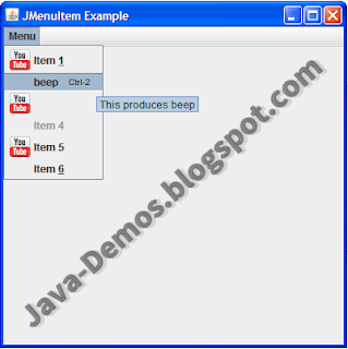 Screenshot of JMenuItem Example