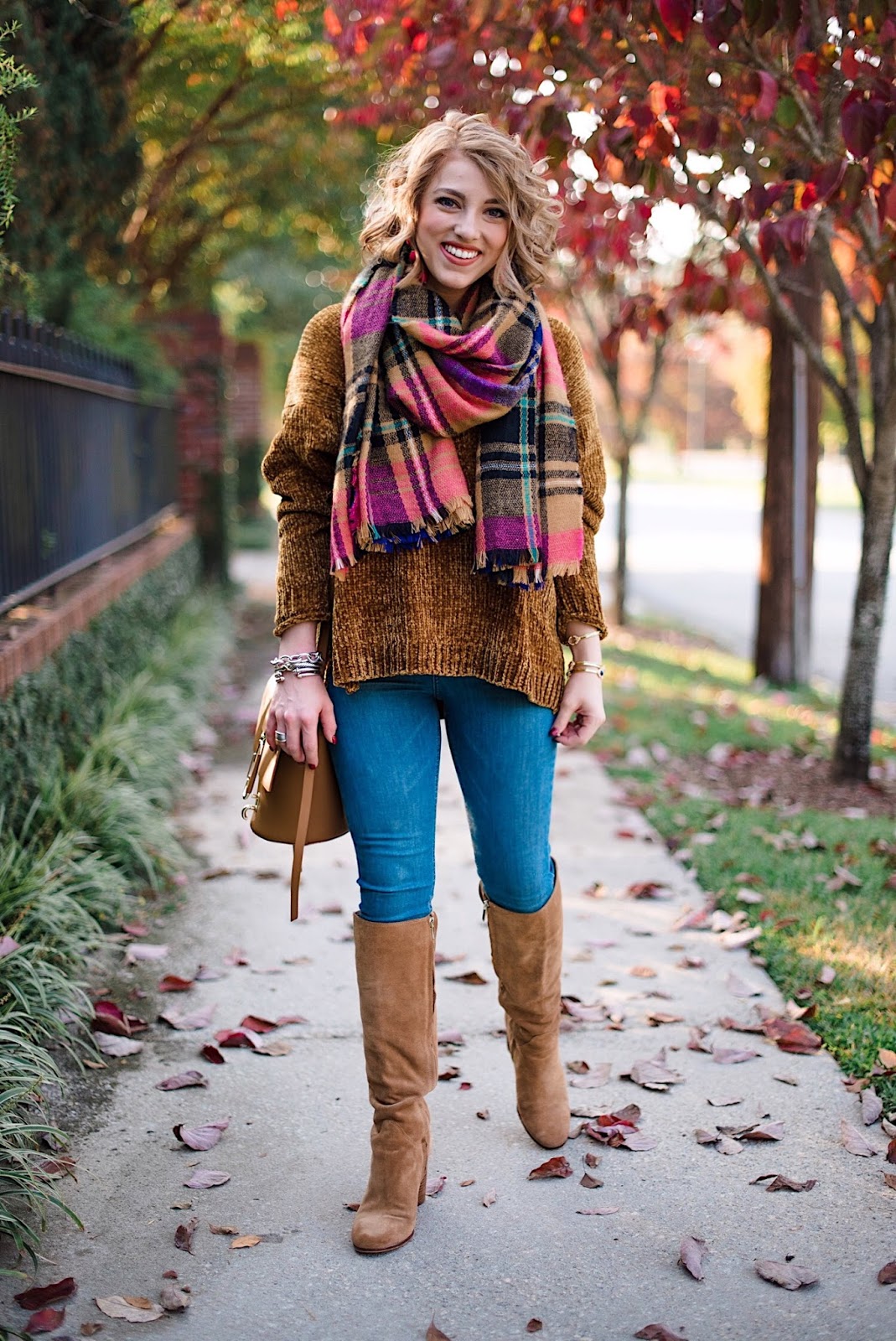 Chenille Sweater & Plaid Scarf - Something Delightful Blog 