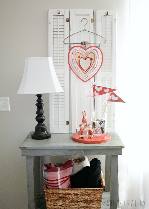 Valentine's Day Vignettes,vintage shutters, Valentine paper decor