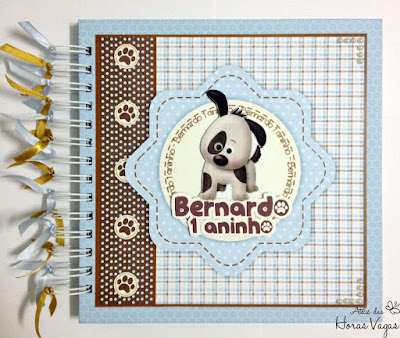 livro de mensagens caderno de assinatura álbum de recordações memórias personalizado chá de bebê aniversário infantil 1 aninho cachorrinhos cachorrinho azul claro marrom menino scrap scrapbook scrapbooking scrapfesta festa delicada