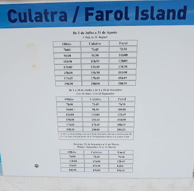 Timetable for boats to Culatra and Farol on Ilha da Culatra.