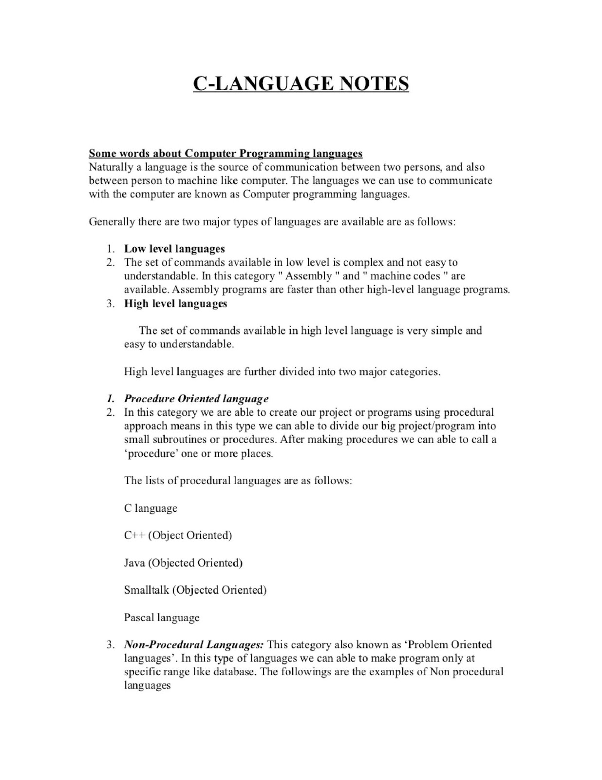 C language notes