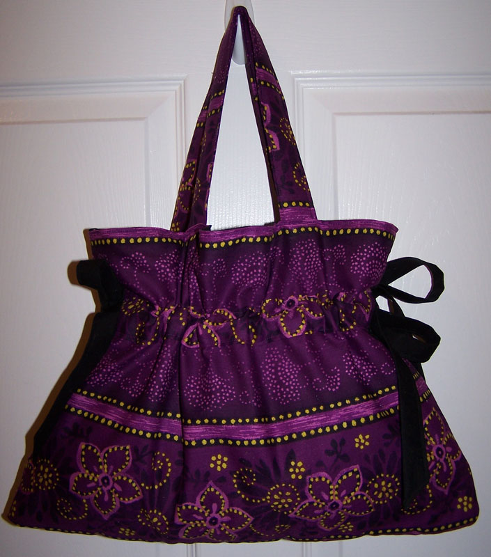 daisydenims: Handmade Black Purple Flower Floral Drawstring Purse Tote Bag