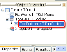 Toolbar button created on the Object Inspector