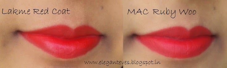 REVIEW AND COMPARISON OF MAC RUBY WOO AND LAKME 9 TO 5 LIPSTICK RED COAT
