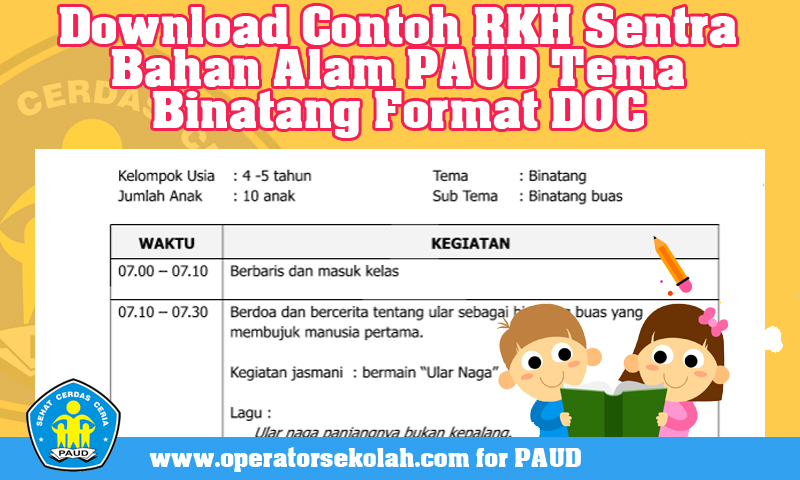 Download Contoh RKH Sentra Bahan Alam PAUD Tema Binatang