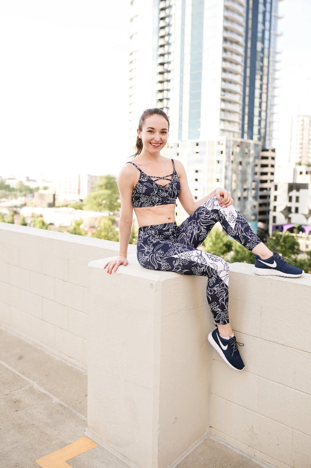 Navy Floral Active Set + 1 Week of Early Morning Workouts Caralina Style