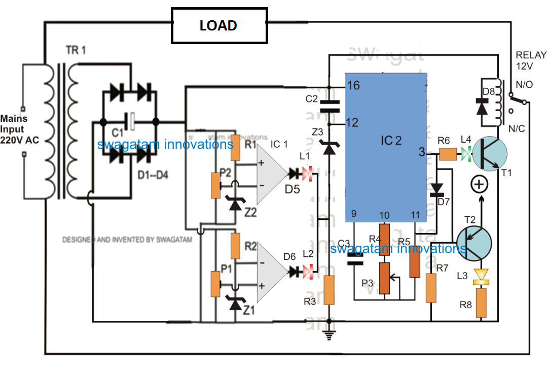 Mains High Low Voltage Protection Circuit with Delay Monitor