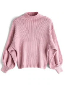 Lantern Sleeve Mock Neck Sweater – Pink