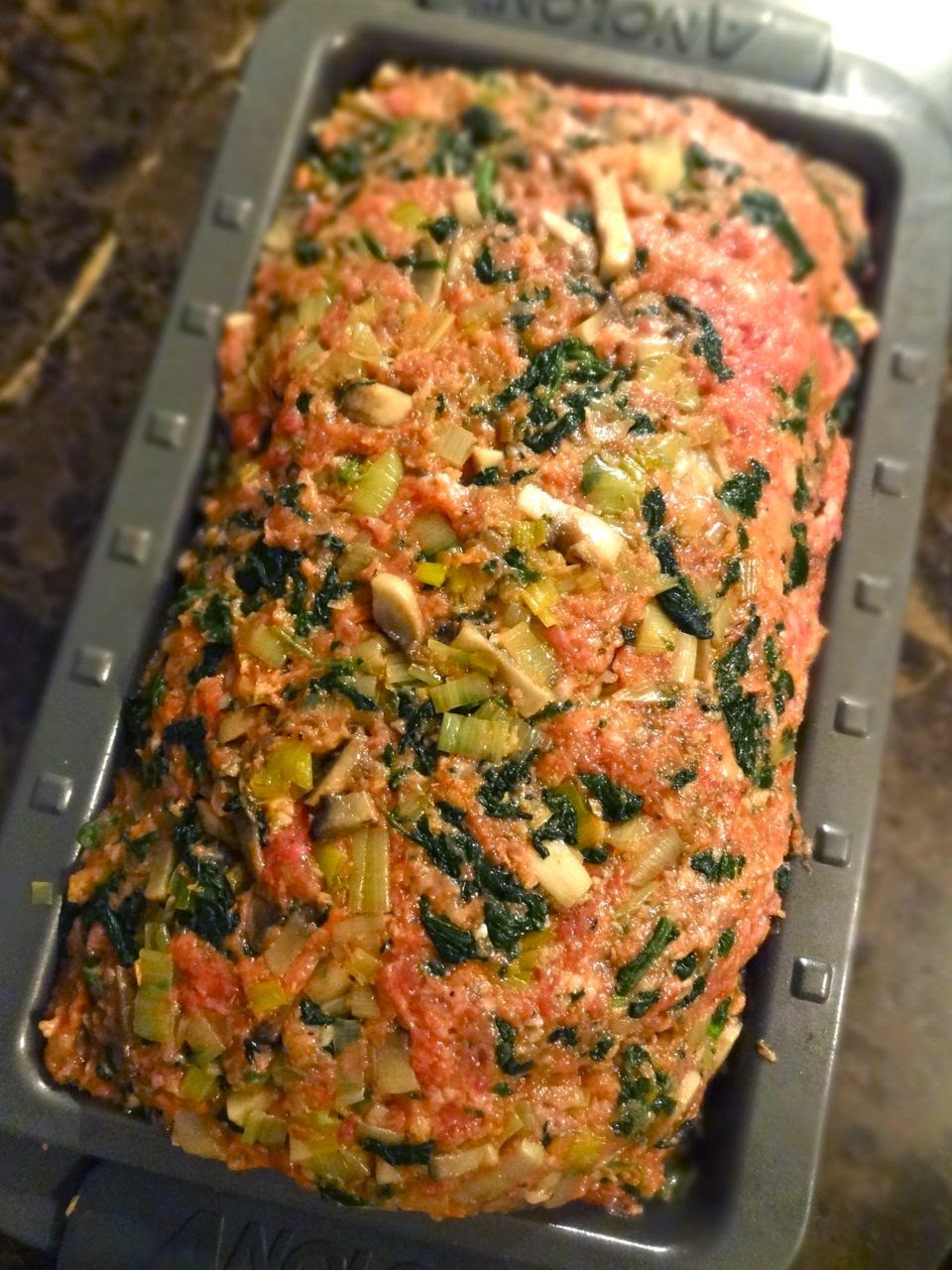 Scrumpdillyicious Beef, Mushroom, Leek & Spinach Meatloaf