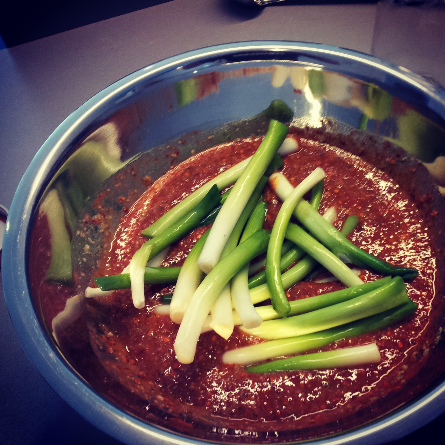 good food in a crap kitchen: Spring onion Kimchi