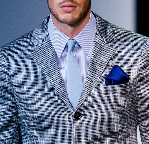 Giorgio Armani Men's Spring Summer 2014 - crossed printed pattern and striped shirt 