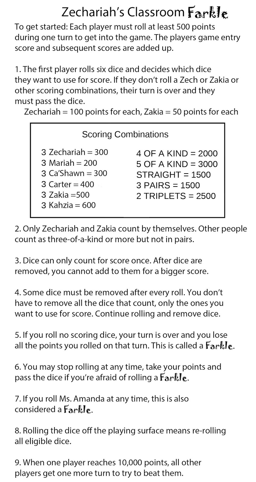 My Cup Overflows: Do it yourself Clroom Farkle Match image about Farkle Instructions Printable called My Cup Overflows: Do-it-yourself Clroom Farkle Sport