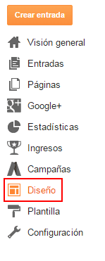 Sección Diseño en Blogger.