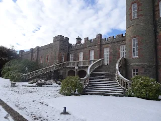 stunning medieval castle stobo with snow on ground
