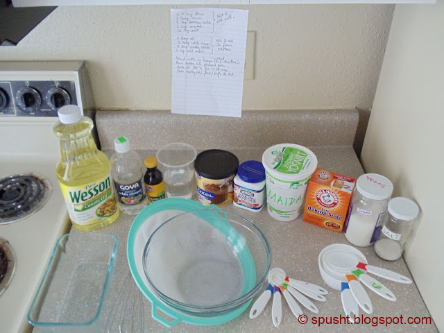 Ingredients for making eggless and vegan chocolate cake