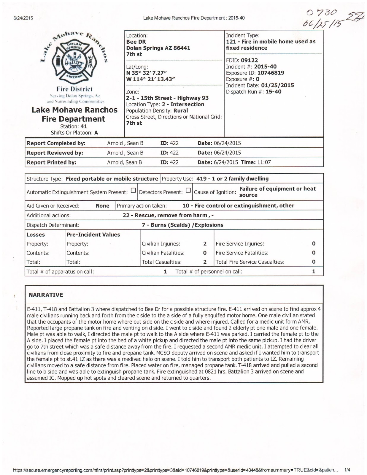 Life and Death in Dolan Springs The Lake Mohave Ranchos Fire District Tragedy in Dolan Springs