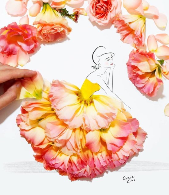 Grace Ciao ilustrações fashion com flores como vestidos coloridos mulheres