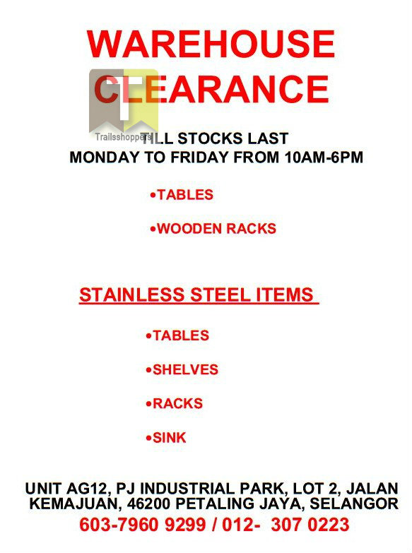 Warehouse Clearance Sale starts 1 SEPT 2013 Online