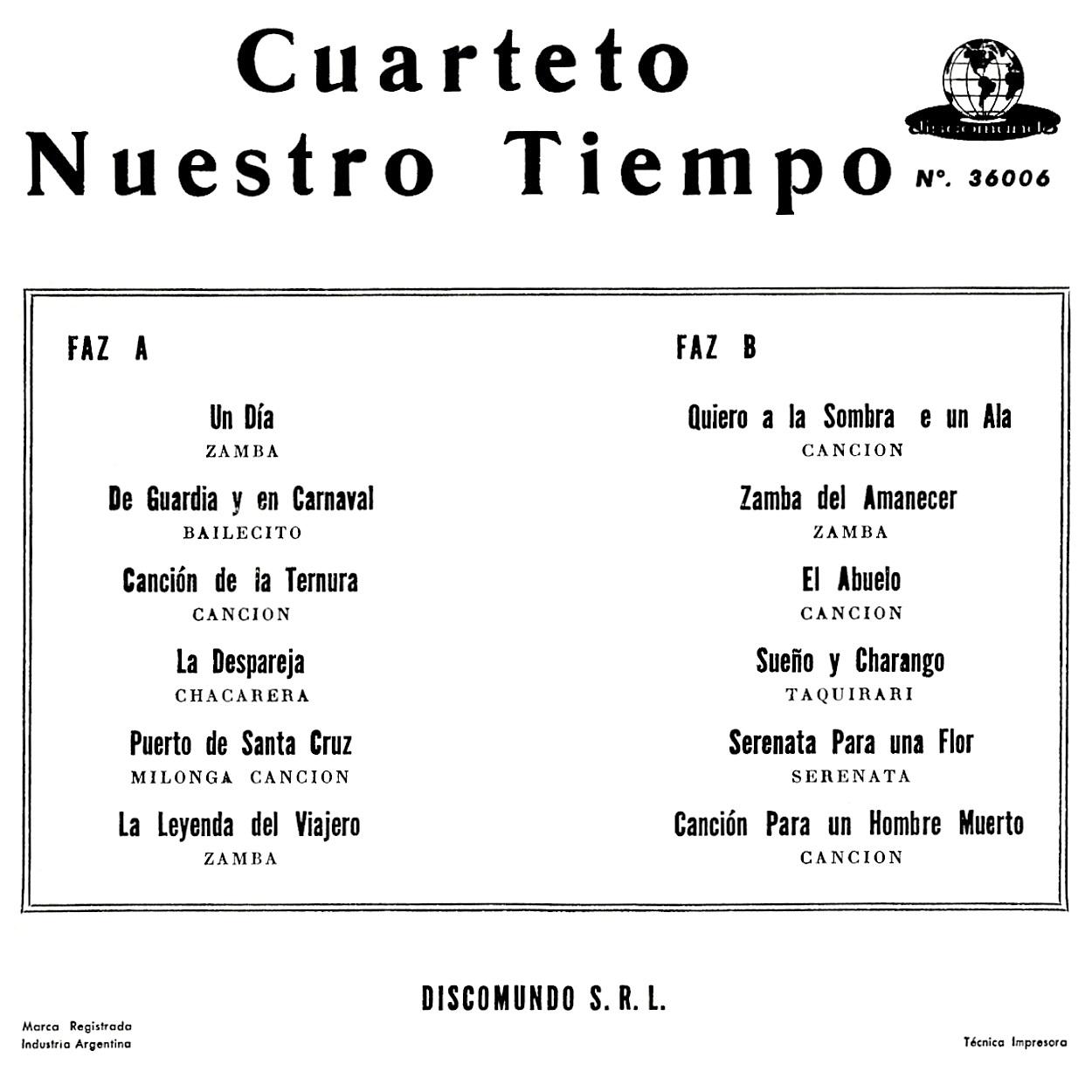 Folklore del NOA CUARTETO NUESTRO TIEMPO NUESTRO TIEMPO