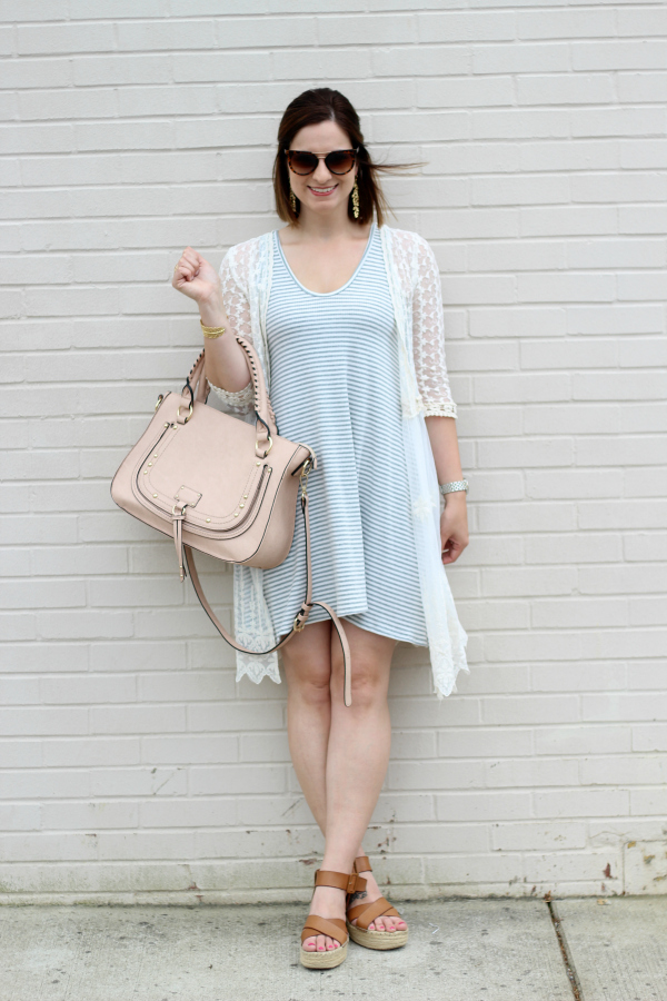 stella dot, jewelry, how to dress for spring, striped swing dress, style on a budget